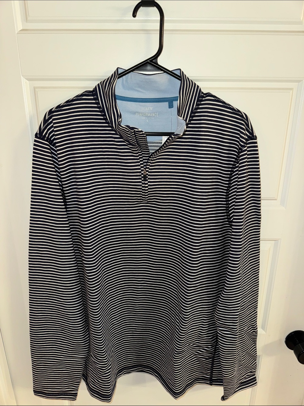 J. Crew Navy and White Striped Quarter-Zip Pullover